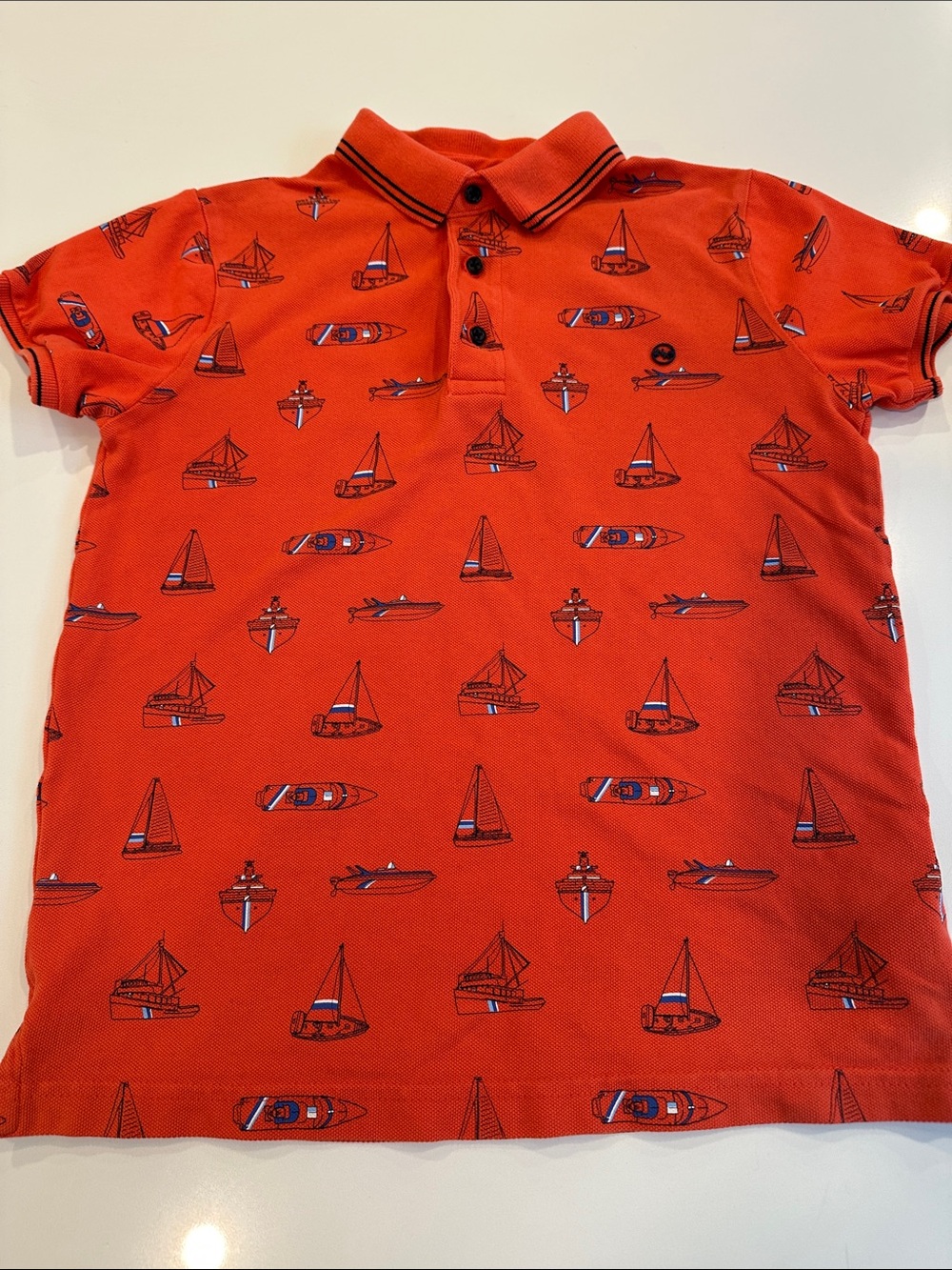 Nukutavake Boys Orange Nautical Boat Print Pique Polo Shirt Size‎ 10 140cm